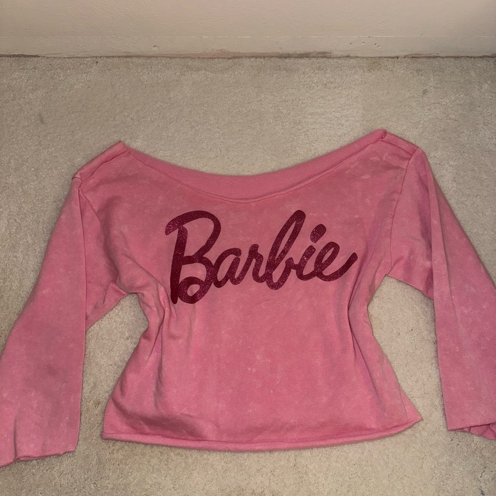 Pink Barbie Off-Shoulder Sweatshirt Top